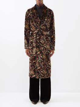 推荐Shawl-collar floral-jacquard velvet overcoat商品
