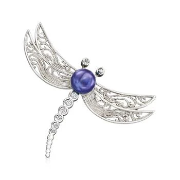 Ross-Simons | Ross-Simons 8-9mm Black Cultured Pearl Dragonfly Pin With CZ Accents in Sterling Silver,商家Premium Outlets,价格¥731