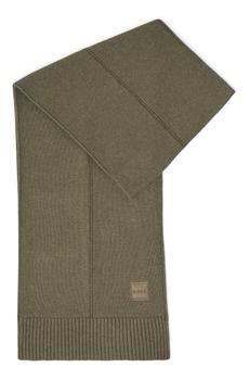 Hugo Boss | BOSS - KAIO Dark Green Plain Knit Scarf With Woven Logo 50476461 308商品图片,满$175享9折, 满折