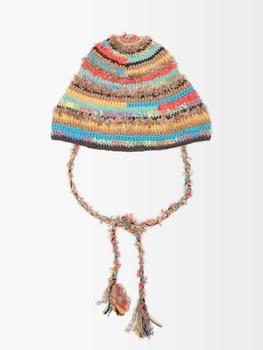推荐Over the Rainbow frayed striped crochet bucket hat商品