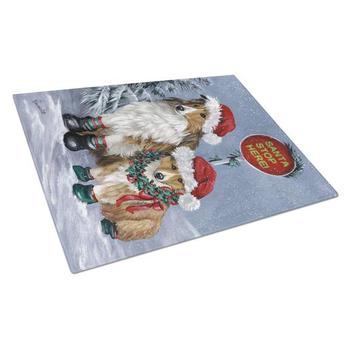 商品PPP3188LCB Sheltie Christmas Santa Stop Glass Cutting Board L图片