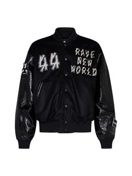 M44 LABEL GROUP | Black Varsity Jacket with Faux Leather Sleeves and Logo Patch Man,商家Baltini,价格¥5416