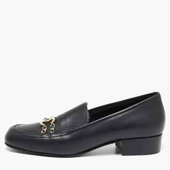 推荐Chanel  Black Leather CC Chain Link Slip On Loafers Size 39商品