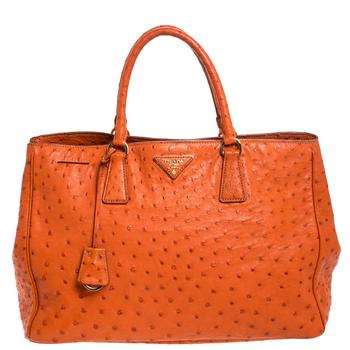 美国prada包, [二手商品] Prada | Prada Orange Ostrich Large Gardner's Tote商品图片 2.3折