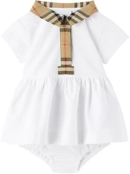 Burberry | 白色格纹婴儿连衣裙 & 短裤套装 