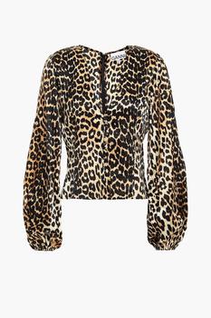 Ganni | Leopard-print silk-blend satin top商品图片,3折×额外7.5折, 额外七五折
