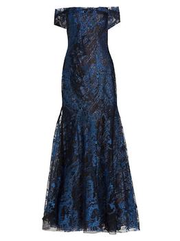 商品Rene Ruiz Collection | Metallic Off-The-Shoulder Mermaid Gown,商家Saks Fifth Avenue,价格¥12991图片