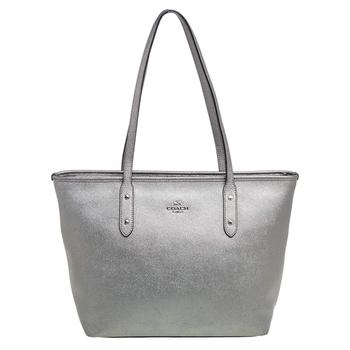 coach托特包, [二手商品] Coach | Coach Metallic Grey Leather City Zip Tote商品图片 2.9折