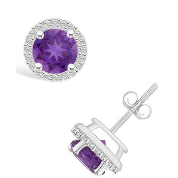 Macy's | Amethyst (1-1/2 ct. t.w.) and Created Sapphire (1/5 ct. t.w.) Halo Studs in 10K White Gold商品图片,