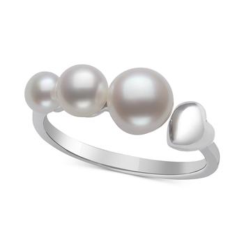 商品Cultured Freshwater Button Pearl (4-7mm) Heart Cuff Ring in Sterling Silver图片