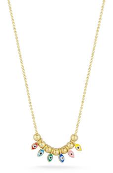 商品Sphera Milano | 14K Yellow Gold Vermeil Beaded Evil Eye Pendant Necklace,商家Nordstrom Rack,价格¥265图片