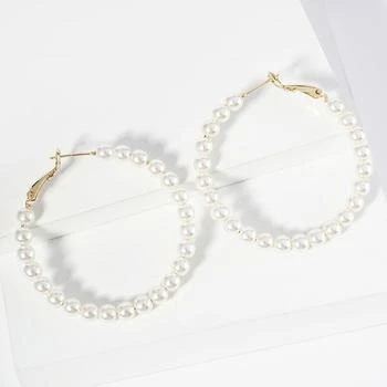 FASHNZFAB | Gold Dipped Pearl Beaded Hoop Earrings - Cream, Gold,商家Premium Outlets,价格¥177