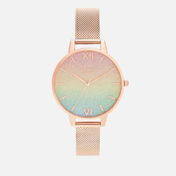 推荐Olivia Burton Women's Rainbow Glitter Dial Watch - Rose Gold Mesh商品