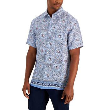 Club Room | Men's Geometric Medallion Linen Short-Sleeve Button-Up Shirt, Created for Macy's商品图片,7折×额外8折, 额外八折