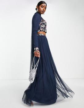 推荐Maya sleek embellished lehenga maxi skirt in navy blue商品