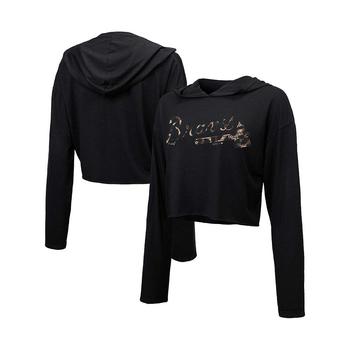 Majestic, Majestic | Women's Threads Black Atlanta Braves Leopard Cropped Hoodie商品图片 