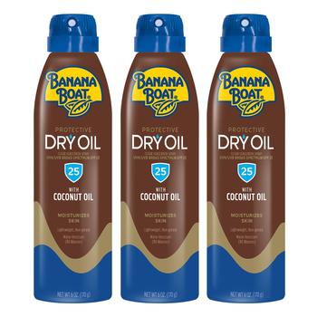 推荐Banana Boat Dry Oil, Reef Friendly, Clear Sunscreen Spray with Coconut Oil, SPF 25, 6oz. - Pack of 3商品