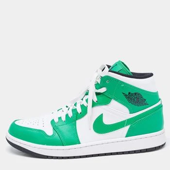推荐Air Jordans Green/White Leather Jordan 1 Mid Sneakers Size 43商品