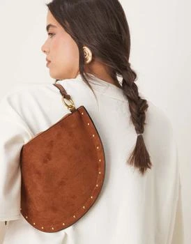 ASOS | ASOS DESIGN faux suede scoop studded shoulder bag in tan,商家ASOS,价格¥87