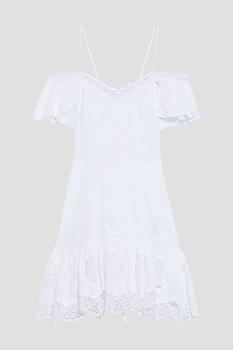 推荐Cold-shoulder broderie anglaise cotton-blend mini dress商品