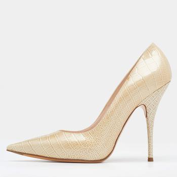 CASADEI, CASADEI | Casadei Beige Croc Embossed Patent Leather Pointed Toe Pumps Size 38.5商品图片 