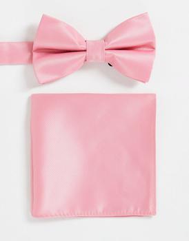 ASOS | ASOS DESIGN bow tie and pocket square in pop pink商品图片,7.5折×额外8折x额外9.5折, 独家减免邮费, 额外八折, 额外九五折