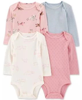 Carter's | Baby Girls Cotton Puppy Long-Sleeve Bodysuits, 4 Pack,商家Macy's,价格¥96