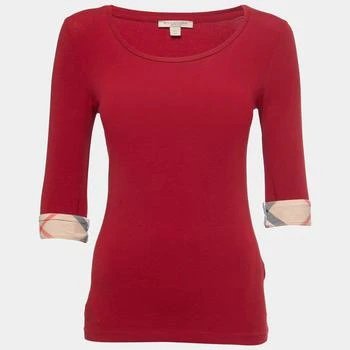 Burberry | Burberry Brit Red Cotton Check Detail Crew Neck Long Sleeve T-Shirt XS 6.6折