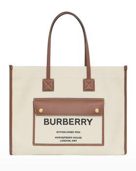 burberry tote, Burberry | Smooth Leather & Canvas Pocket East-West Tote Bag商品图片 