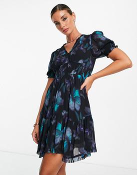 ALL SAINTS | AllSaints Via Ceres butterfly print mini dress in black商品图片,