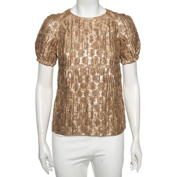 美国burberry, [二手商品] Burberry | Burberry Metallic Silk Puffed Sleeve Detail Blouse S商品图片 4折