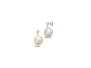 推荐Large Baroque Pearl Drop Studs Earrings商品