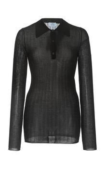 推荐Prada - Women's Ribbed Cashmere-Silk Polo Top - Black - IT 44 - Moda Operandi商品