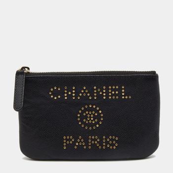 chanel包, [二手商品] Chanel | Chanel Black Caviar Leather Deauville Studded Zip Case商品图片 满1件减$100, 满减