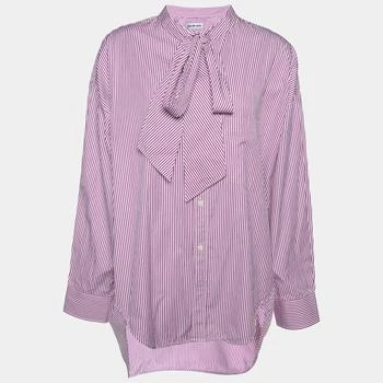 推荐Balenciaga Pink/White Striped Logo Print Cotton Oversized Shirt S商品