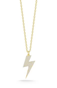 商品14K Yellow Gold Vermeil Pave CZ Lightning Bolt Pendant Necklace图片