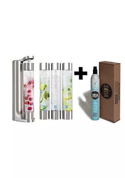 小银瓶, Drinkpod | FIZZpod Soda Maker With CO2 Cylinder- Fizzy Drink Machine with 3 PET Bottles, 3 Caps, 1 Carbonator Cap and Manual - Make Homemade Sparkle Water, Juice, Coffee, Tea and Cocktail Drinks with Fruit (Silver)商品图片 9.3折