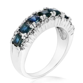 Vir Jewels | 0.70 cttw Blue Sapphire and Diamond Ring .925 Sterling Silver Rhodium Princess,商家Premium Outlets,价格¥1344