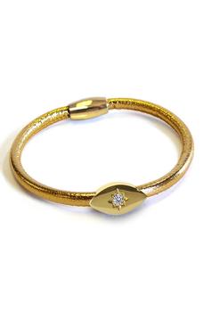 推荐18K Yellow Gold Plated & Leather Evil Eye CZ Bracelet商品