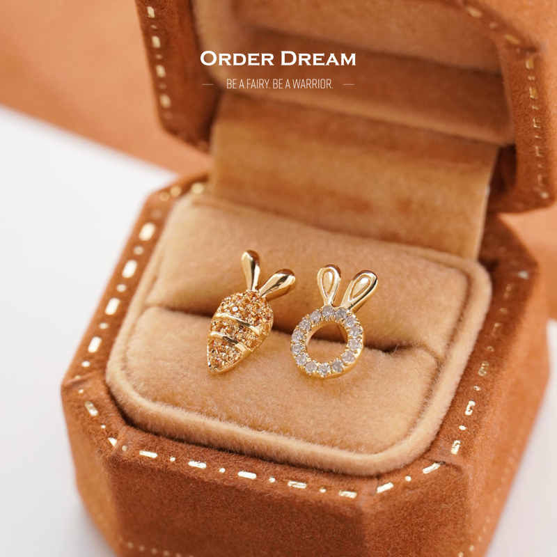 Order Dream | 18K金钻石芬达石兔子胡萝卜耳钉商品图片,包邮包税