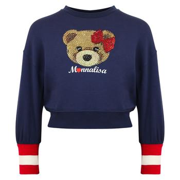 商品MONNALISA | Navy Embellished Teddy Head Motif Cropped Sweatshirt,商家Designer Childrenswear,价格¥604图片