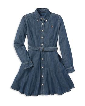 商品Ralph Lauren | Girls' Denim Shirt Dress with Belt - Little Kid, Big Kid,商家Bloomingdale's,价格¥482图片