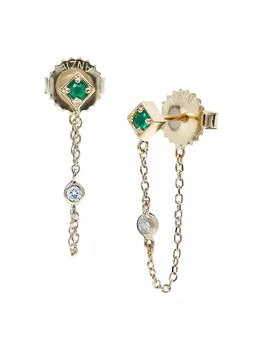 Anzie | Cléo Rhombus Chain 14K Yellow Gold, 0.06 TCW Diamond & Emerald Drop Earrings,商家Saks Fifth Avenue,价格¥5214