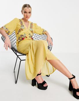 Iris & Ivy, Hope & Ivy | Hope & Ivy Juliana embroidered midi dress in yellow商品图片 