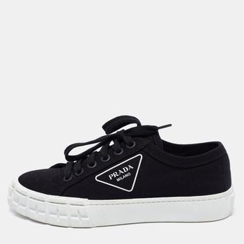 [二手商品] Prada | Prada Black Canvas Wheel Cassetta Low-Top Sneakers Size 37.5商品图片,6.7折