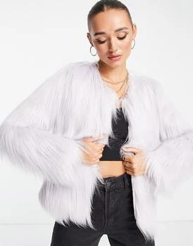 推荐Unreal Fur Unreal Dream collarless faux fur jacket in grey商品