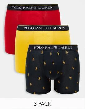 推荐Polo Ralph Lauren 3 pack trunks in green/black/red with all over pony logo商品