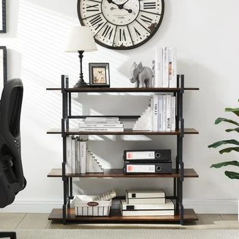 Simplie Fun | 4 Tier Office Bookcase Shelf Rustic Wood Metal Bookshelves,商家Premium Outlets,价格¥820