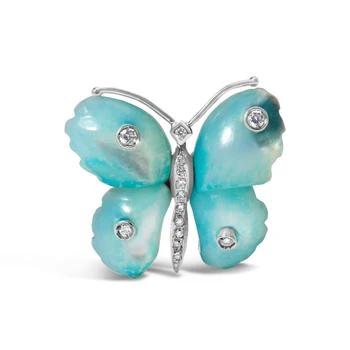 Haus of Brilliance | 18K White Gold Blue Mother of Pearl and Diamond Accent Butterfly Pin Brooch,商家Premium Outlets,价格¥16995