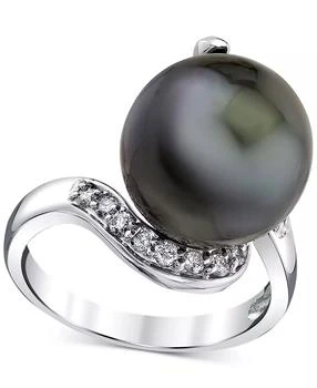 Macy's | Cultured Tahitian Pearl (13mm) & Diamond (1/3 ct. t.w.) Swirl Statement Ring in 14k White Gold,商家Macy's,价格¥7288